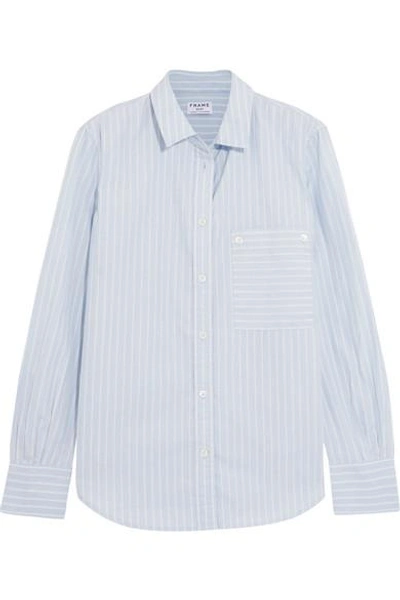 Shop Frame Boyfriend Striped Cotton-poplin Shirt In Sky Blue