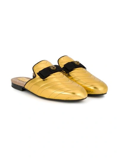 Shop Gucci Gold Princetown Quilted Mules - Metallic