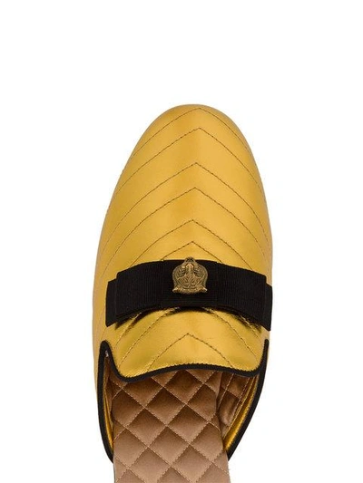 Shop Gucci Gold Princetown Quilted Mules - Metallic