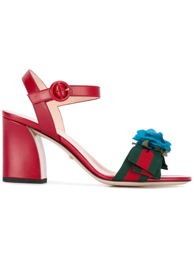 Gucci Floral-embellished Sandals In Red