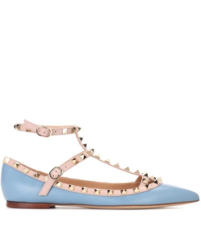 Shop Valentino Rockstud Leather Ballerinas In Blue