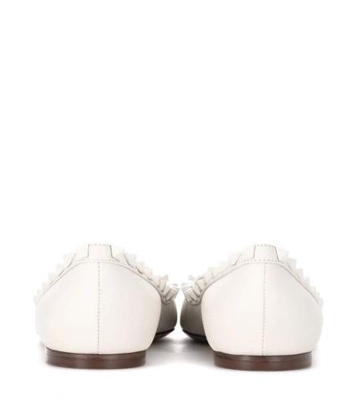 Shop Valentino Rockstud Leather Ballerinas In White