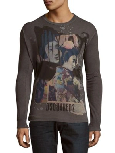 Dsquared2 Long-sleeve Graphic Tee In Grey
