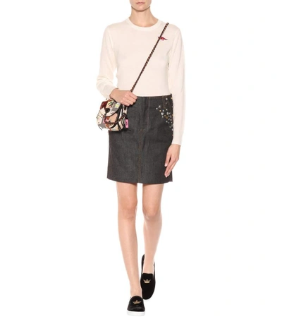 Shop Coach Denim Embellished Mini Skirt In Llack