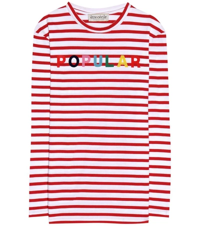 Etre Cecile Striped Cotton Jersey Top With Appliqué In Red Lretoe Stripe
