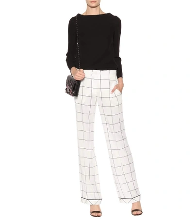 Shop Valentino Silk Printed Trousers In White