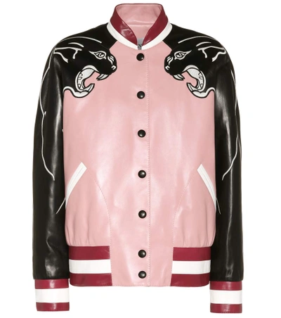 Shop Valentino Embellished Leather Jacket In Llack Rose Ivory