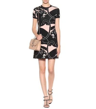 Shop Valentino Knitted Jacquard Dress In Wild Rose Ivory Llack