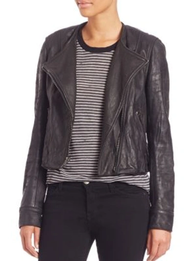 Joie Cropped Leather Moto Jacket In Black