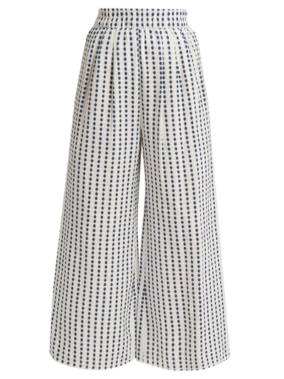 Mara Hoffman Polka-dot High-rise Wide-leg Cotton Trousers In Blue White
