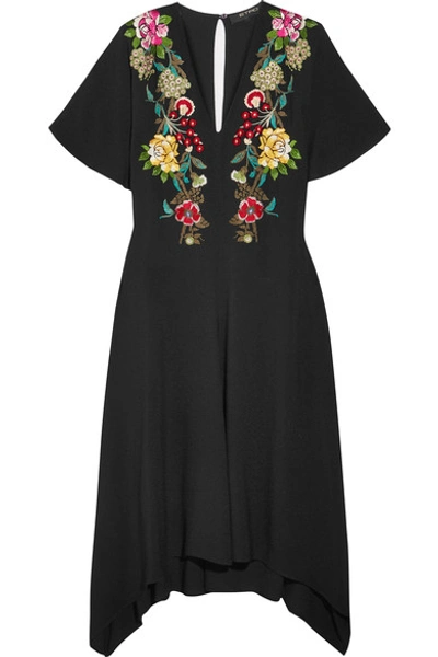 Etro Floral-embroidered Viscose Dress, Black Pattern In Multi