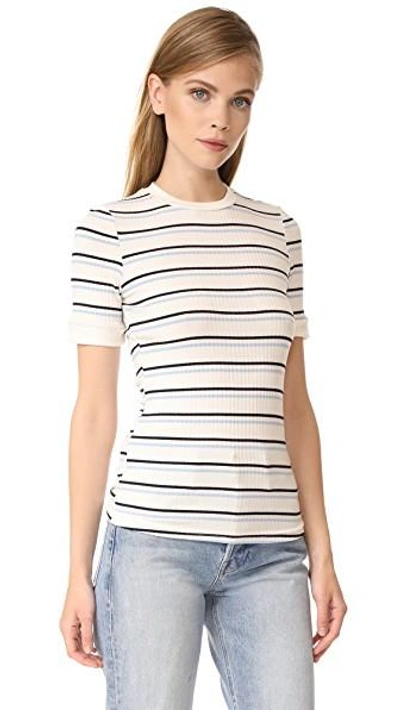 Shop Frame 70s Double Stripe Fitted Tee In Off White Multi