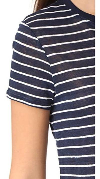 Shop Atm Anthony Thomas Melillo Linen Jersey School Boy Crew Tee In Midnight/white Stripe