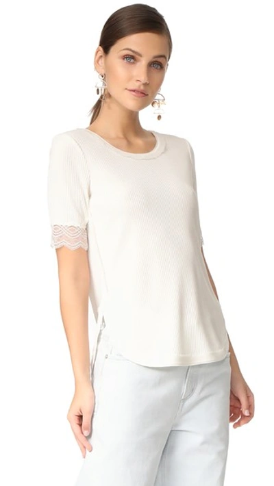 3.1 Phillip Lim / フィリップ リム Rib T Shirt With Lace Sleeve Detail In Ant. White