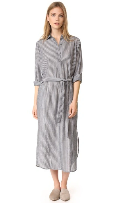 Shop Vince Double Stripe Shirtdress In Black/off White