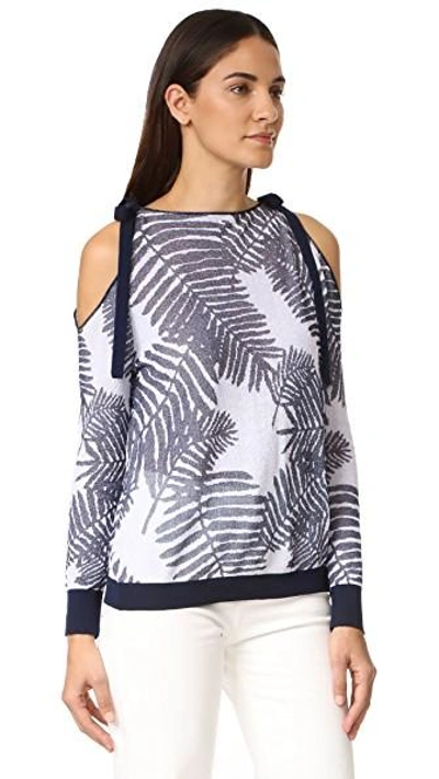Shop Tanya Taylor Palm Leaf Jacquard Sasha Sweater In Navy/white