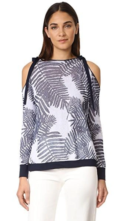 Shop Tanya Taylor Palm Leaf Jacquard Sasha Sweater In Navy/white