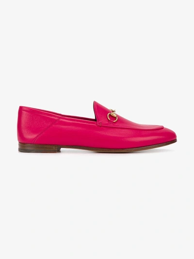 Shop Gucci Fuchsia Pink Brixton Leather Loafers In Pink/purple
