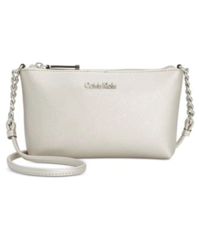 Calvin Klein Hayden Saffiano Leather Top Zip Chain Tote White NWT