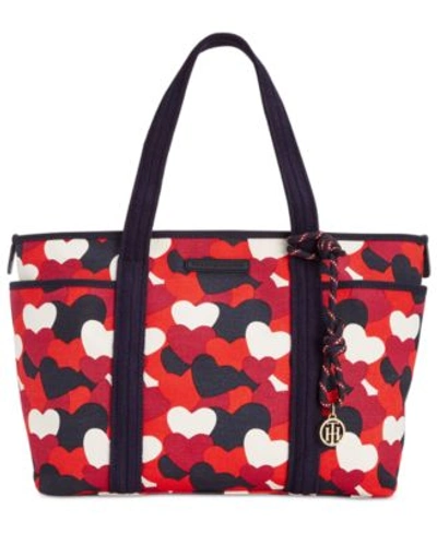 Tommy Hilfiger Extra-large Dariana Heart-print Tote In Bright Rose/multi