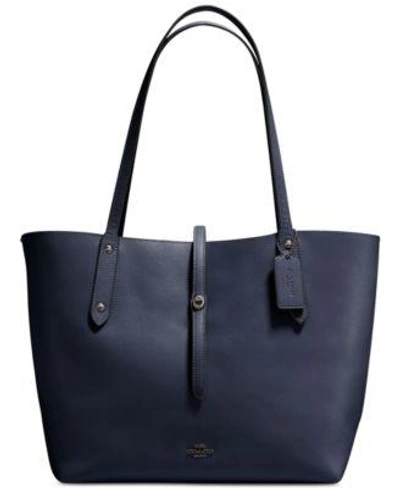 Shop Coach Market Tote In Polished Pebble Leather In Dark Antique Nickel/navy Teal