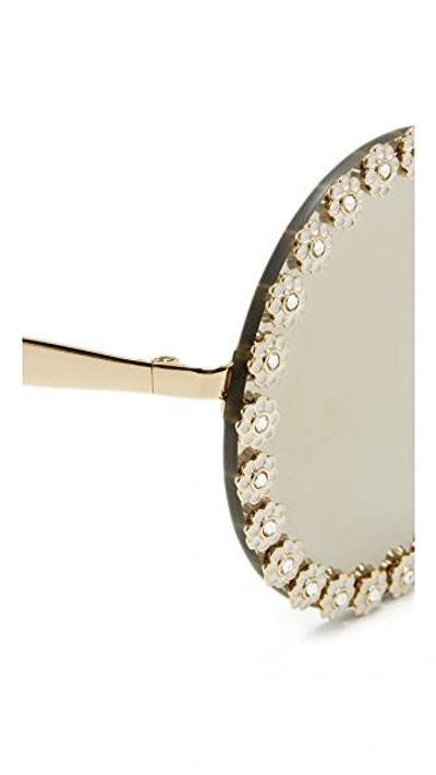 Dolce & Gabbana 56mm Floral-trim Mirrored Round Sunglasses In Gold |  ModeSens