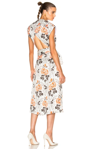 Victoria Beckham Crepon Print Belted Wrap Midi Dress In Floral,red,white