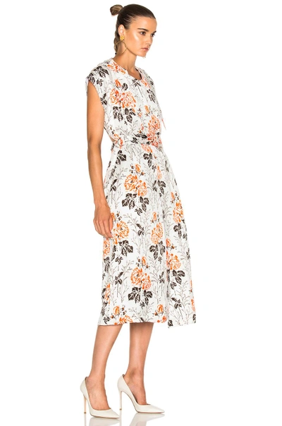 Shop Victoria Beckham Crepon Print Belted Wrap Midi Dress In Floral,red,white