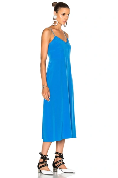 Shop Tibi Silk Ruffle Dress In Blue