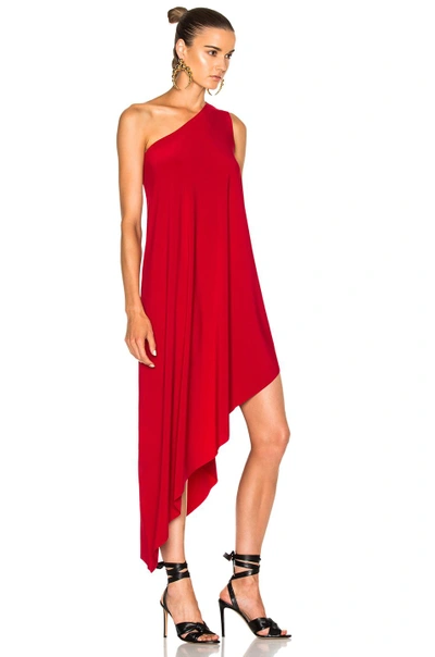 Shop Norma Kamali One Shoulder Diagonal Dress In Red