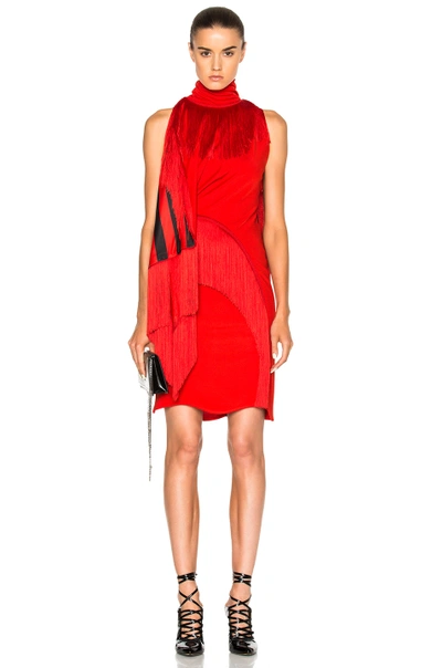 Shop Givenchy Fringe Detail Mini Dress In Red