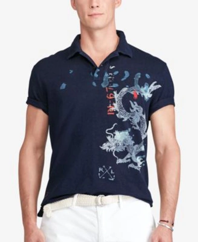 Polo Ralph Lauren Men's Printed Featherweight Polo Shirt In Navy