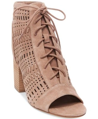 Steve Madden Women's Gavell Lace-up Block-heel Sandals In Camel Suede