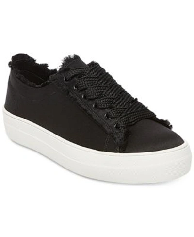Shop Steve Madden Greyla Lace-up Sneakers In Black Satin