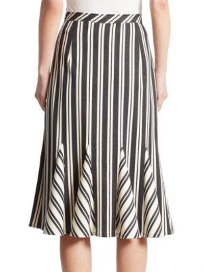 Shop Altuzarra Crocus Striped Godet Skirt In Black-natural White