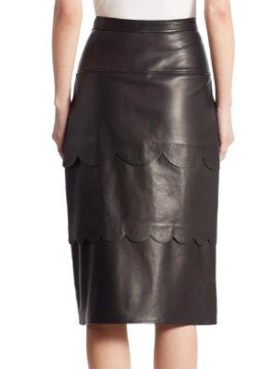 Shop Altuzarra Hyacinthe Scalloped Leather Pencil Skirt In Black