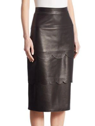 Shop Altuzarra Hyacinthe Scalloped Leather Pencil Skirt In Black