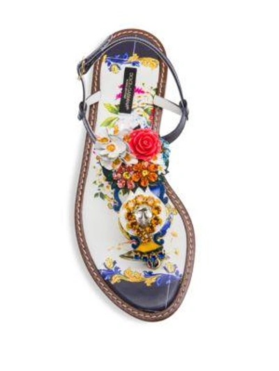 Shop Dolce & Gabbana Maiolica Crystal-embellished Floral-print Sandals In Multi