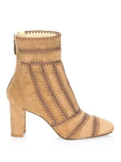 Shop Alexandre Birman Beatrice Embroidered Leather Booties In Light Beige
