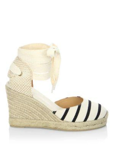 Shop Soludos Striped Gladiator Tall Wedge Sandals In Black-natural