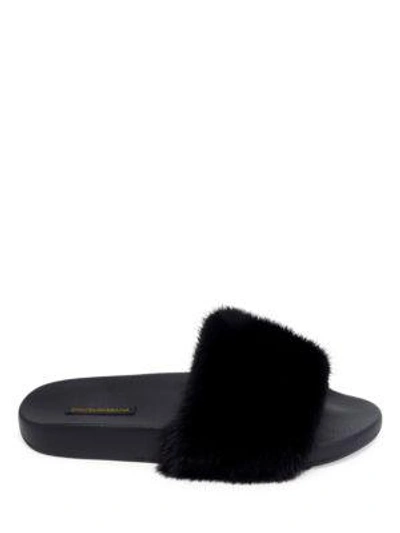 Shop Dolce & Gabbana Mink Fur Slides In Black