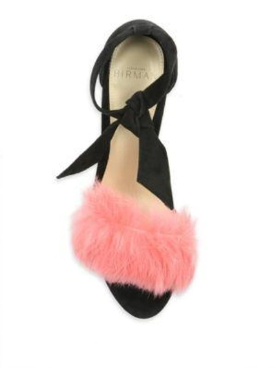 Shop Alexandre Birman Clarita 100 Rabbit Fur & Suede Ankle-strap Sandals In Black Rose