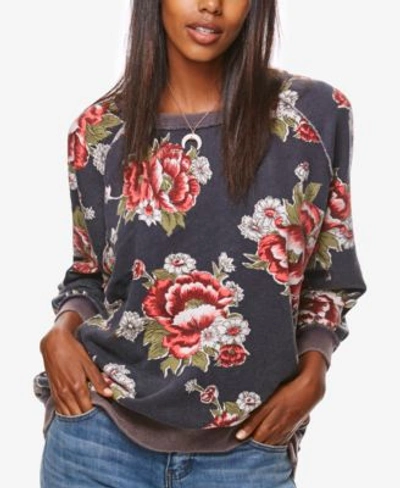 Shop Free People Go On Get Floral-print Sweater In Black