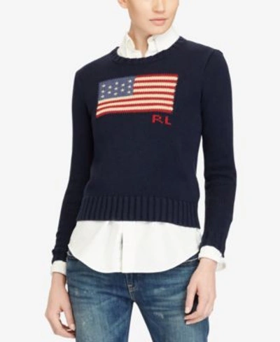 Shop Polo Ralph Lauren Cotton Polo Sweater In Hunter Navy Multi