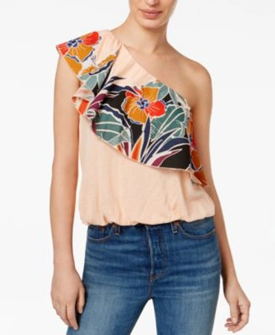 Shop Free People Annka Bubble One-shoulder Top In Peach