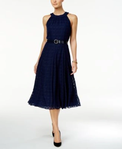 Tommy Hilfiger Chiffon Belted A-line Dress In Navy