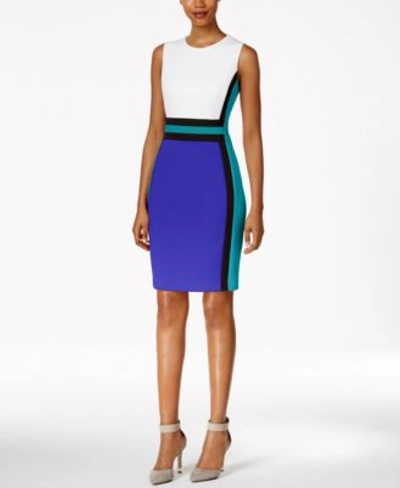 Calvin Klein Plus Size Colorblocked Sheath Dress In Atlantis / White