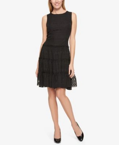 Tommy Hilfiger Textured Ruffle-detail Dress, Created For Macy&#039;s In Black