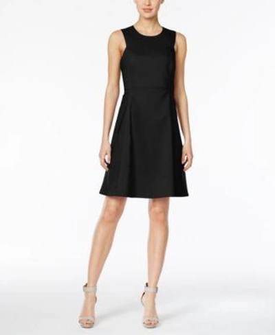 Shop Calvin Klein Seamed Fit &amp; Flare Dress In Black