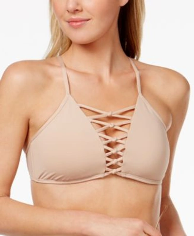 Kenneth Cole Sexy Solids Strappy High-neck Bikini Top In Sand